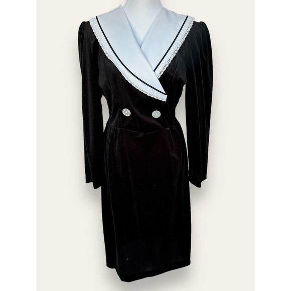 S.L Fashions Dress Velvet White Collar Long Sleeve Sailor Size 10 80’s M… - Picture 1 of 4